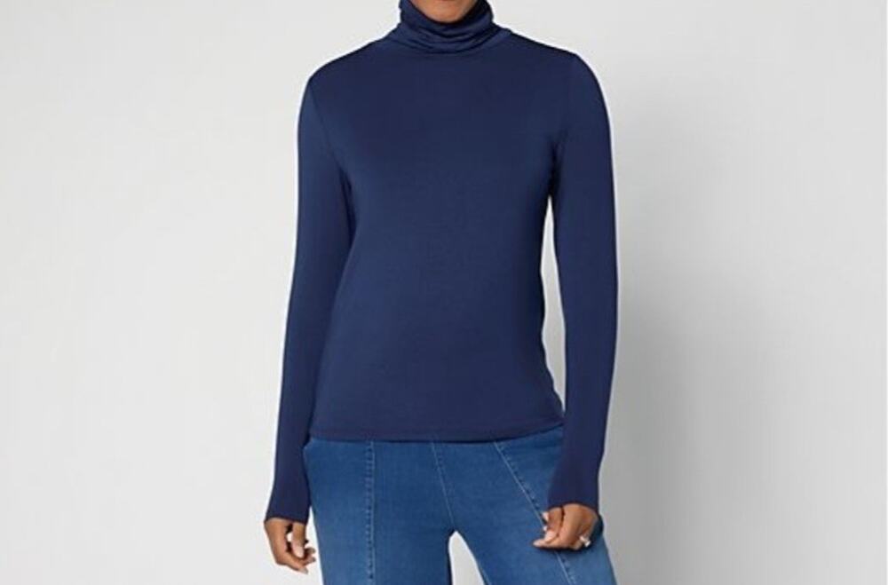 Joan Rivers Wardrobe Builders Small Navy Buttersoft Turtleneck Top A704913 NWOT